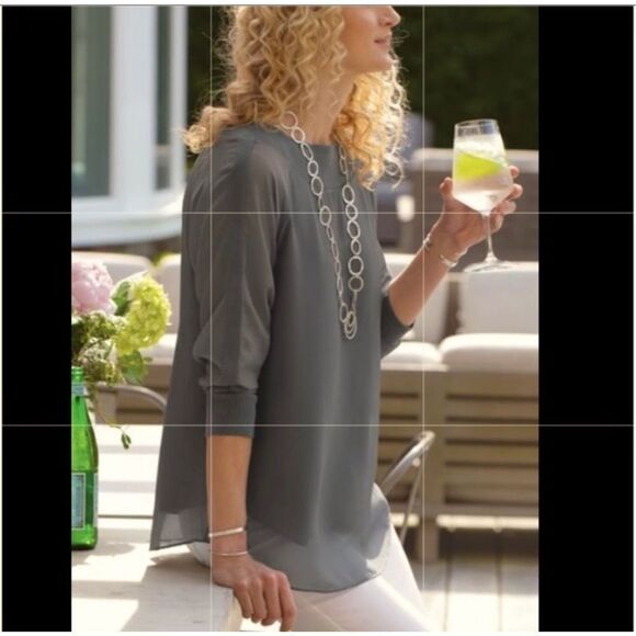 ✨Soft Surroundings Dianthus Chiffon Long Sleeve Gray Tunic✨ - Picture 2 of 6